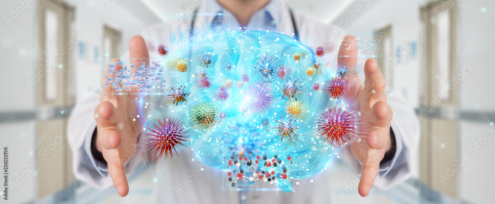 Poster Doctor using digital nanobot virus 3D rendering