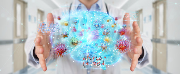 Doctor using digital nanobot virus 3D rendering