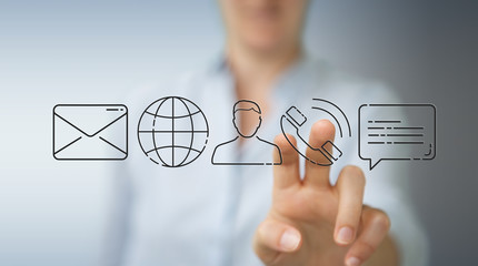Businesswoman using thin line contact icon