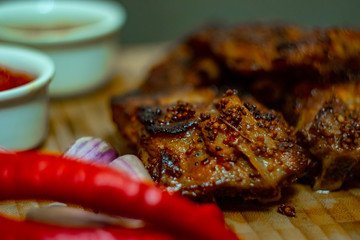 Pork ribs with pepper and sauses