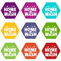 Home wash icons 9 set coloful isolated on white for web