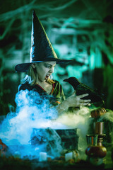Young Witch Whispers To Blackbird