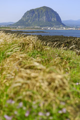 A mountain near a sea on Jeju Island in South Korea