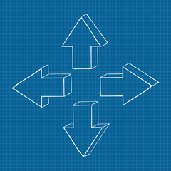 Arrows. Four directions. On blueprint background