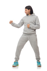 Naklejka premium Young man exercising isolated on white background