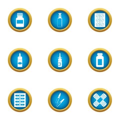 Medical drug icons set. Flat set of 9 medical drug vector icons for web isolated on white background