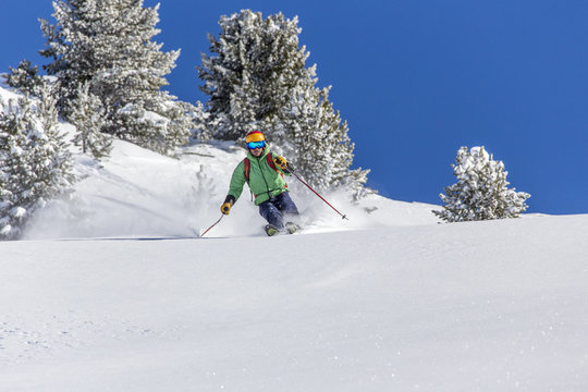 Offpiste skiing in deep powder snow