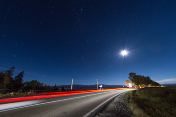 Moonlit road; Homorod area, Romania