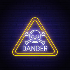 Danger sing neon sign, bright signboard, light banner. Danger logo, emblem. Vector illustration