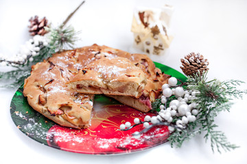 winter apple cake with christmas supplies