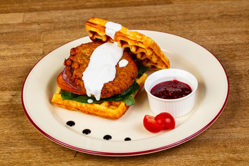 Vegetarian waffle with falafel