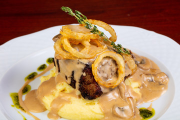 Beef steak with mushroom sauce