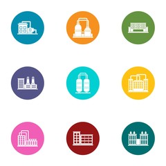 Pipe factory icons set. Flat set of 9 pipe factory vector icons for web isolated on white background