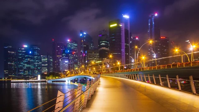 Singapore Night Cityscape 4K Time Lapse (zoom out)