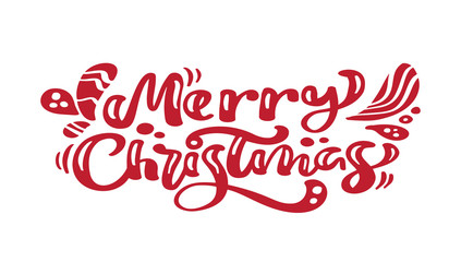 Merry Christmas red vintage calligraphy lettering vector text. For art template design list page, mockup brochure style, banner idea cover, booklet print flyer, poster