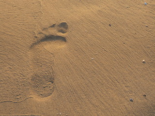 Fototapeta na wymiar Huella en la arena de la playa de Vilanova i la Geltrú