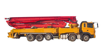 truck or machine with concrete pump for construction and industrial use isolated on white