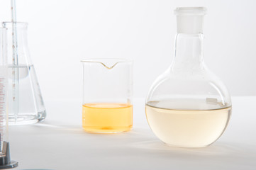 laboratory equipment on a laboratory table on a white background during the experiments
