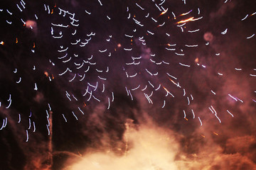  Fireworks. Salute. Sky background Amazing extravaganza of bright yellow shiny moths in the night...