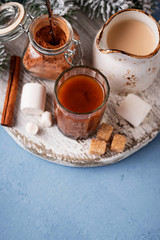 Ingredients for cooking hot chocolate or cocoa 