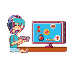 Fototapeta premium boy playing video game avatar character