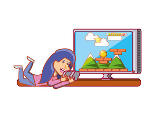 girl playing video game avatar character