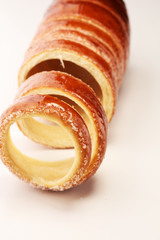 chimney cake. street food pastry with sugar for christmas.