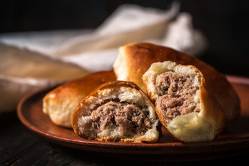 pies with meat filling close-up