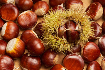 Sweet chestnut on wooden background