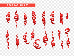 Red confetti celebration. Ribbon serpentine, isolated with transparency background effect.