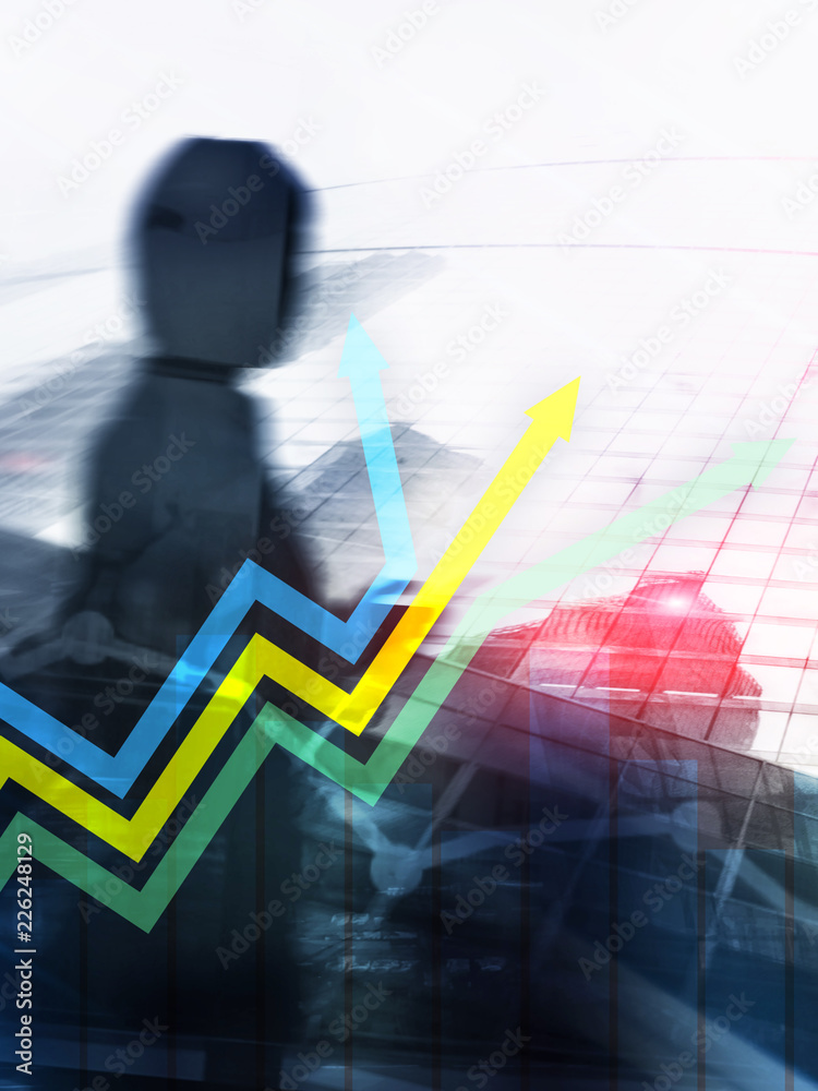 Wall mural financial growth arrows graph. investment and trading concept. abstract cover design vertical format