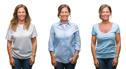 Collage of middle age hispanic woman over isolated background with a happy and cool smile on face. Lucky person.