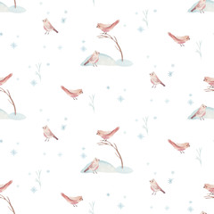 Watercolor Merry Christmas seamless patterns with snowman, holiday cute animals deer, rabbit. Christmas celebration paper. Winter new year design.