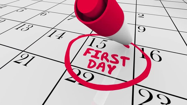 Calendar First Day 1 Begin Start New Job Circled Word 3d animation