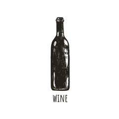 A bottle of wine retro sketch hand drawing. 