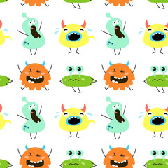 Fototapeta premium Seamless pattern with cartoon monsters.
