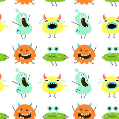 Seamless pattern with cartoon monsters.