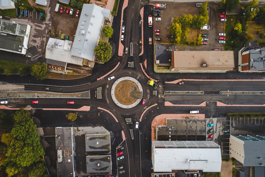 Roundabout seen straight above from the air, Forssa Finland