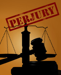 Perjury stamp and gavel with scales