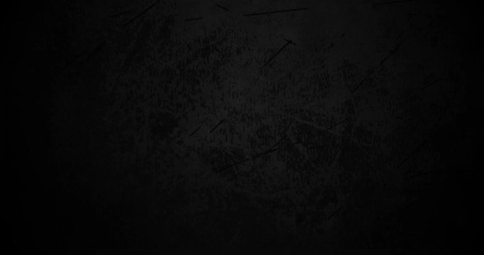 Black grunge animation background. Textured worn old rough wall. Poster of old film - vintage style. Dark grey blank backdrop banner with dust, scratch, scuff. Top view of concrete, metal, wood table