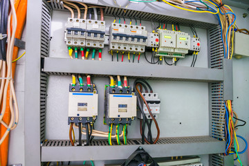  fuse box with an electric relay and automatic machines. electric board and high voltage switches