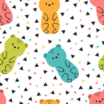 Tribal seamless pattern with cute hand drawn bears. Childish design texture for fabric, wrapping, textile, decor. Kids background