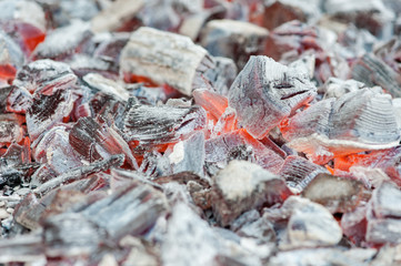 Hot charcoal close up for barbeque outdoors