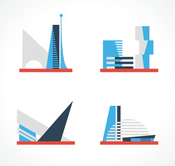 Obraz premium Buildings with futuristic design. Real estate concept. Vector color icon set. Logo template.