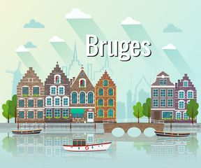 Fototapeta premium Vector illustration of Bruges. Old european city.