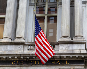 Fototapeta premium Old City Hall with American Flag