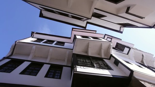 traditional houses in Ohrid, Macedonia, view from below
