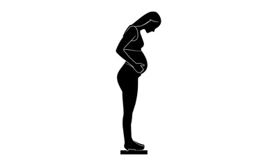 Silhouette images of pregnant women are measuring body weight.