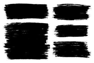 Vector set of hand drawn brush strokes, stains for backdrops. Monochrome design elements set. One color monochrome artistic hand drawn backgrounds.