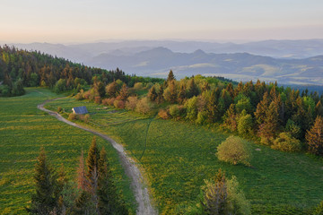 Fototapeta na wymiar View from Luban peak in Gorce mountains, Poland